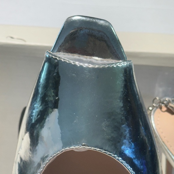 MIXX SHUZ Silver Peep Toe Heels with Rhinestone Detail Ankle Strap Size 10 - Picture 5 of 9